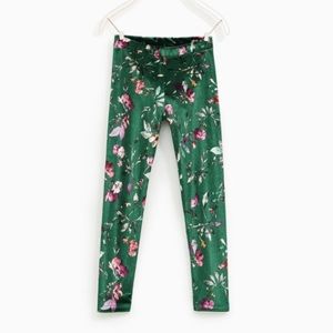 ZARA - Girls Floral Green Velvet Leggings